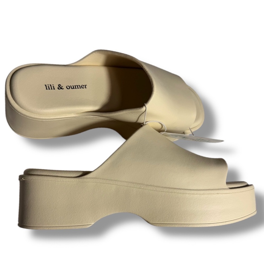 NWT Lili & Oumer Women Cream Platform Slide Sandals Mules Sz 9 - Picture 7 of 9